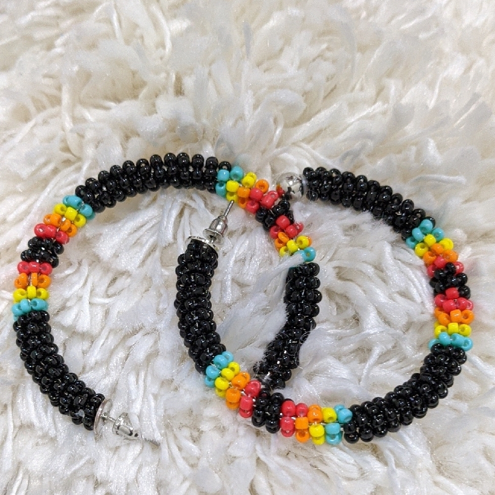 Colorful Beaded Hoop Earrings